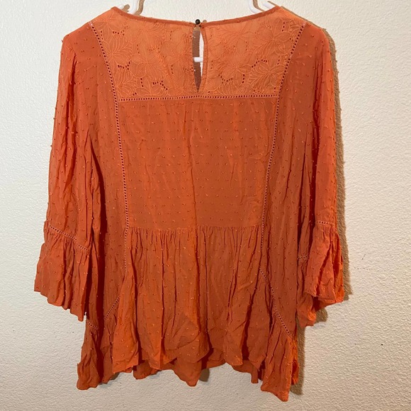 Sundance Susannah Blouse Size Medium Orange Ruffle Swiss Dot Eyelet - Picture 3 of 6